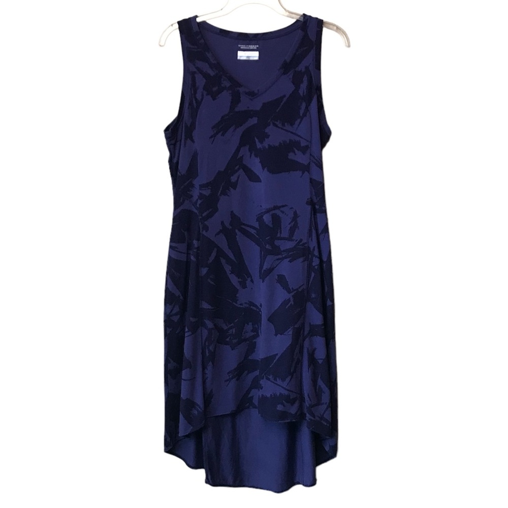 COLUMBIA Dress Floral Hawaiian Purple Hi Lo Hem V-Neck Sleeveless Size L